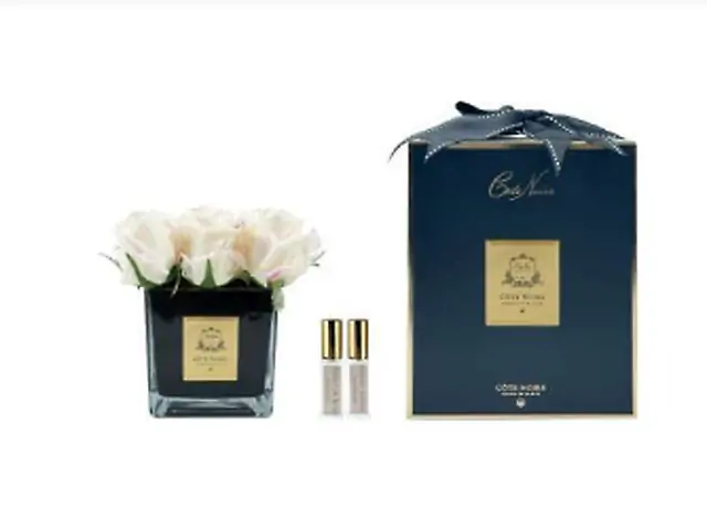 Square 9 Rose Buds Black Glass-Blush