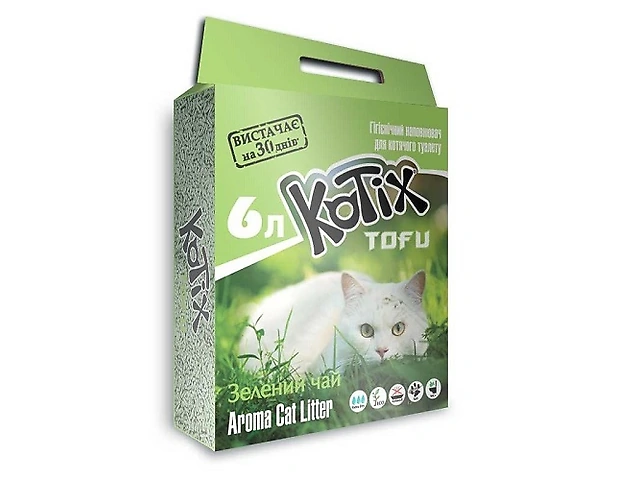 Наповнювач НЕ СИЛІКАГЕЛЕВИЙ KOTIX TOFU green tea (TOFU cat litter) 6L (2,5кг)