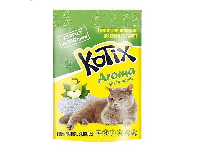 KOTIX силікагелевий наповнювач з ароматом зеленого яблука (silicagel cat litter with apple scent), KOTIX силікагелевий наповнювач з ароматом зеленого яблука (silicagel cat litter with apple scent), 3,8л (1,5кг)