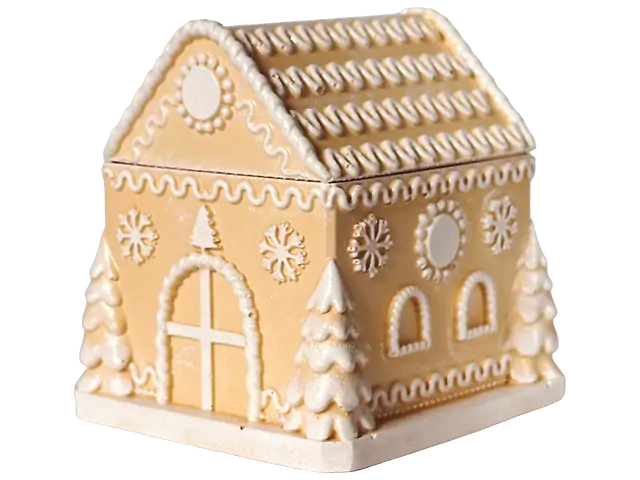 "Пряниковий будиночок" соєва свічка у гіпсовому кашпо