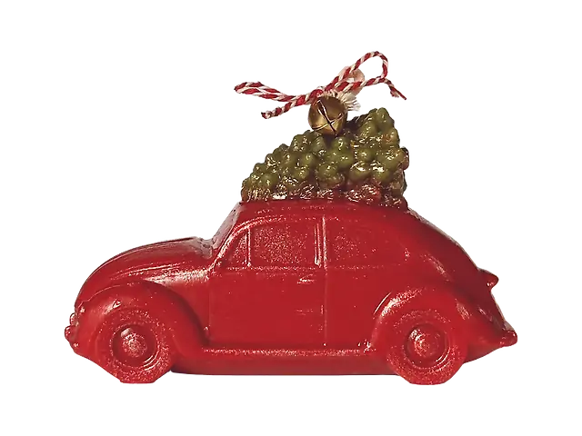 "Авто з ялинкою" свічка з бджолиного воску, червоний