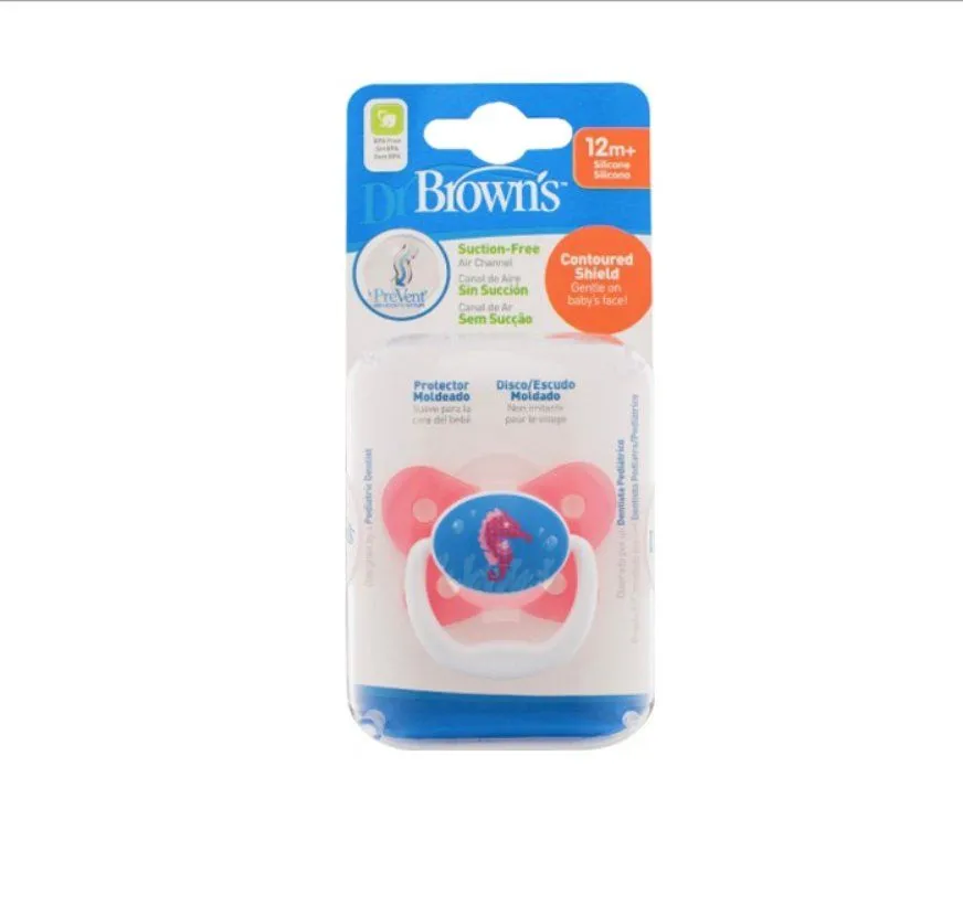 Пустышка Dr.Brown's PreVent [Бабочкаk, 12+ мес., 1 шт. в упаковке, 1 крышечка, цвет розовый