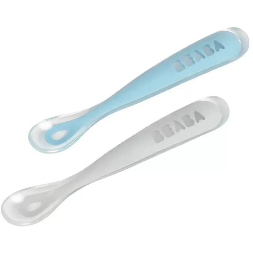 Набір з 2-ох силіконових ложок "Beaba" від 4+ місяців, блакитний/сірий