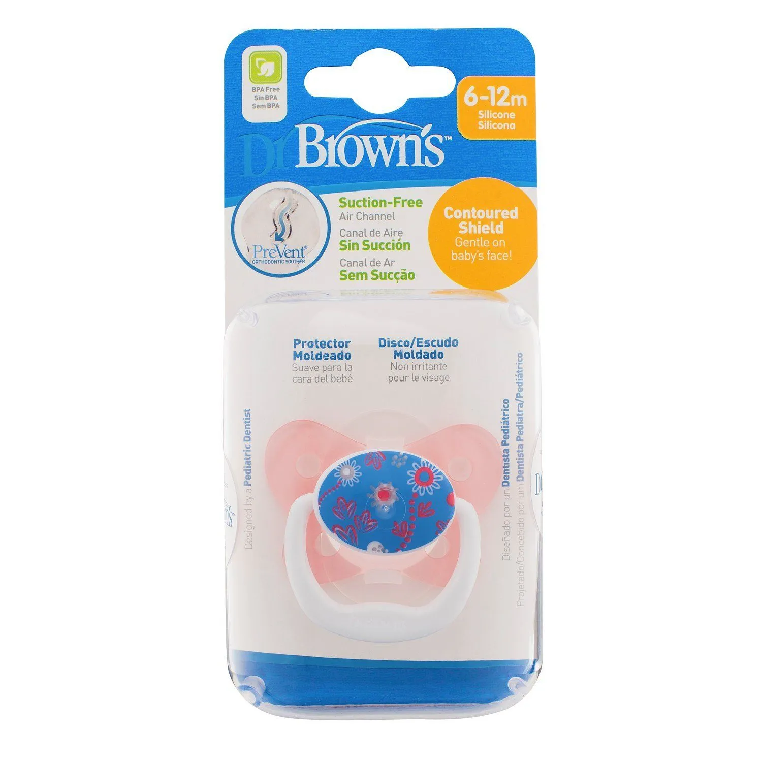 Пустышка Dr.Brown's PreVent [Бабочкаk, 612 мес., 1 шт. в упаковке, 1 крышечка, цвет розовый