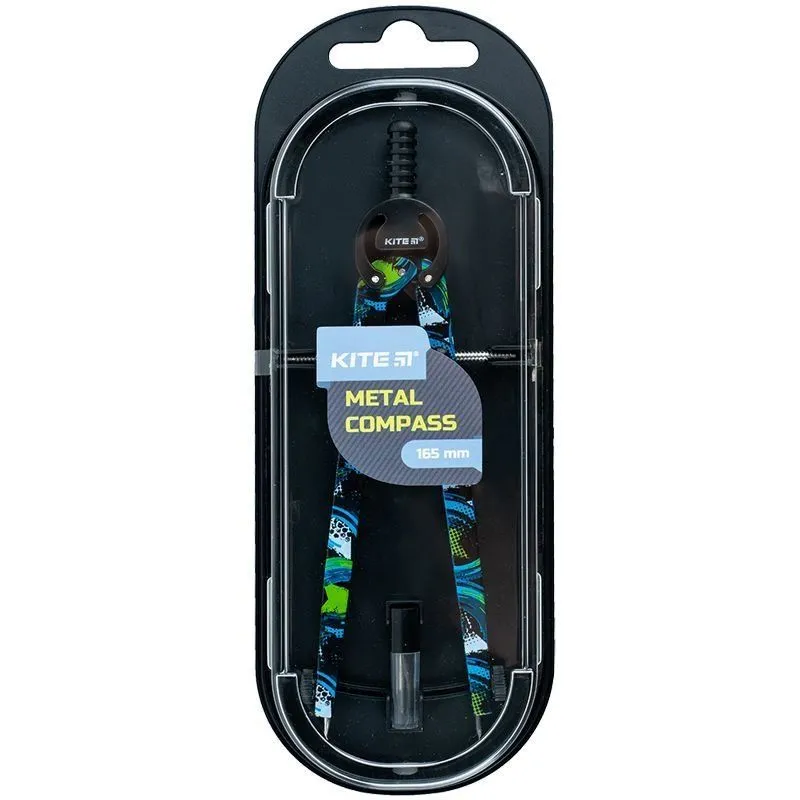 Циркуль металевий з принтом + грифель у футлярі, 165 мм