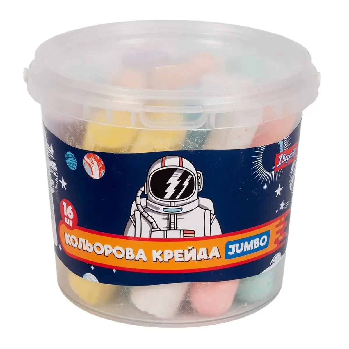Крейда кольорова 1Вересня "Space" у відрі JUMBO, 16 шт.
