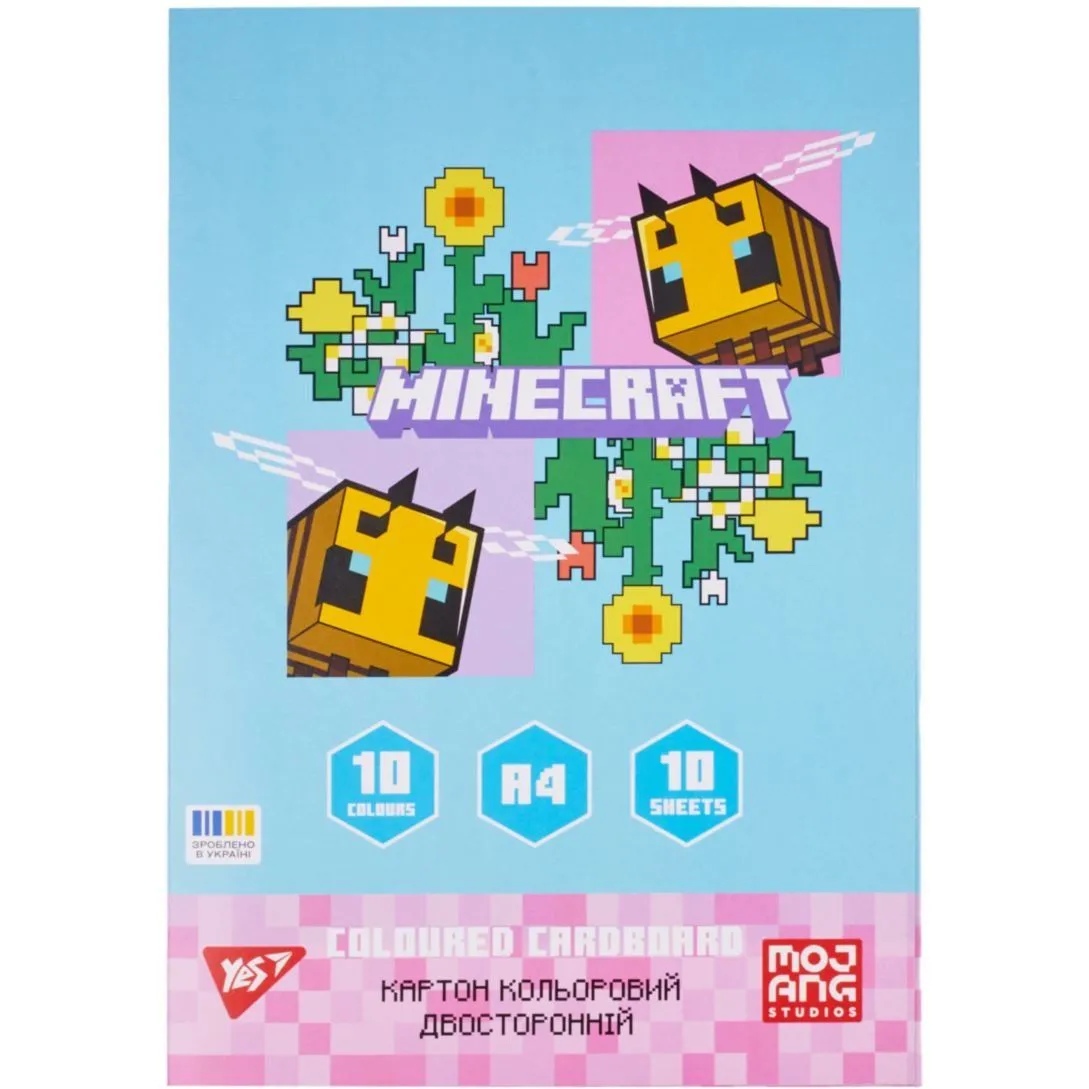 Картон кольоровий двосторонній Yes "Minecraft.Spring", 10 аркушів, А4, папка