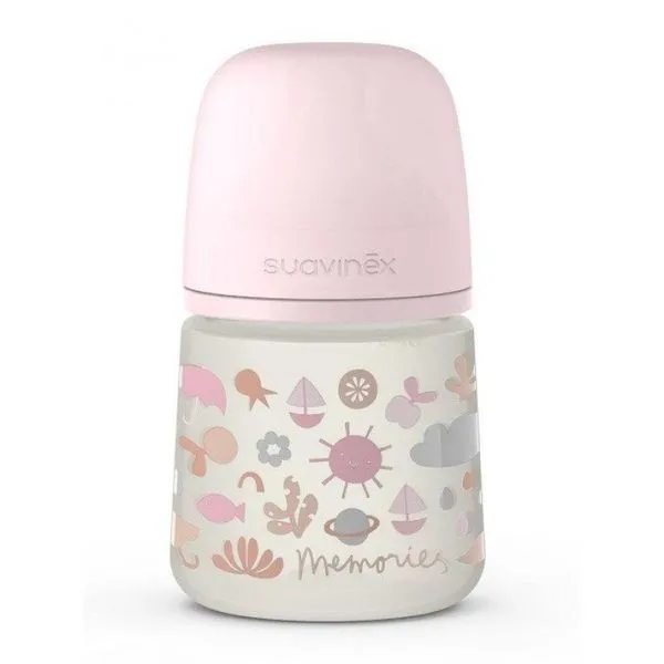 Пляшечка "Memories - історії малюків" 150 мл (анатомічна соска, повільний потік), рожева
