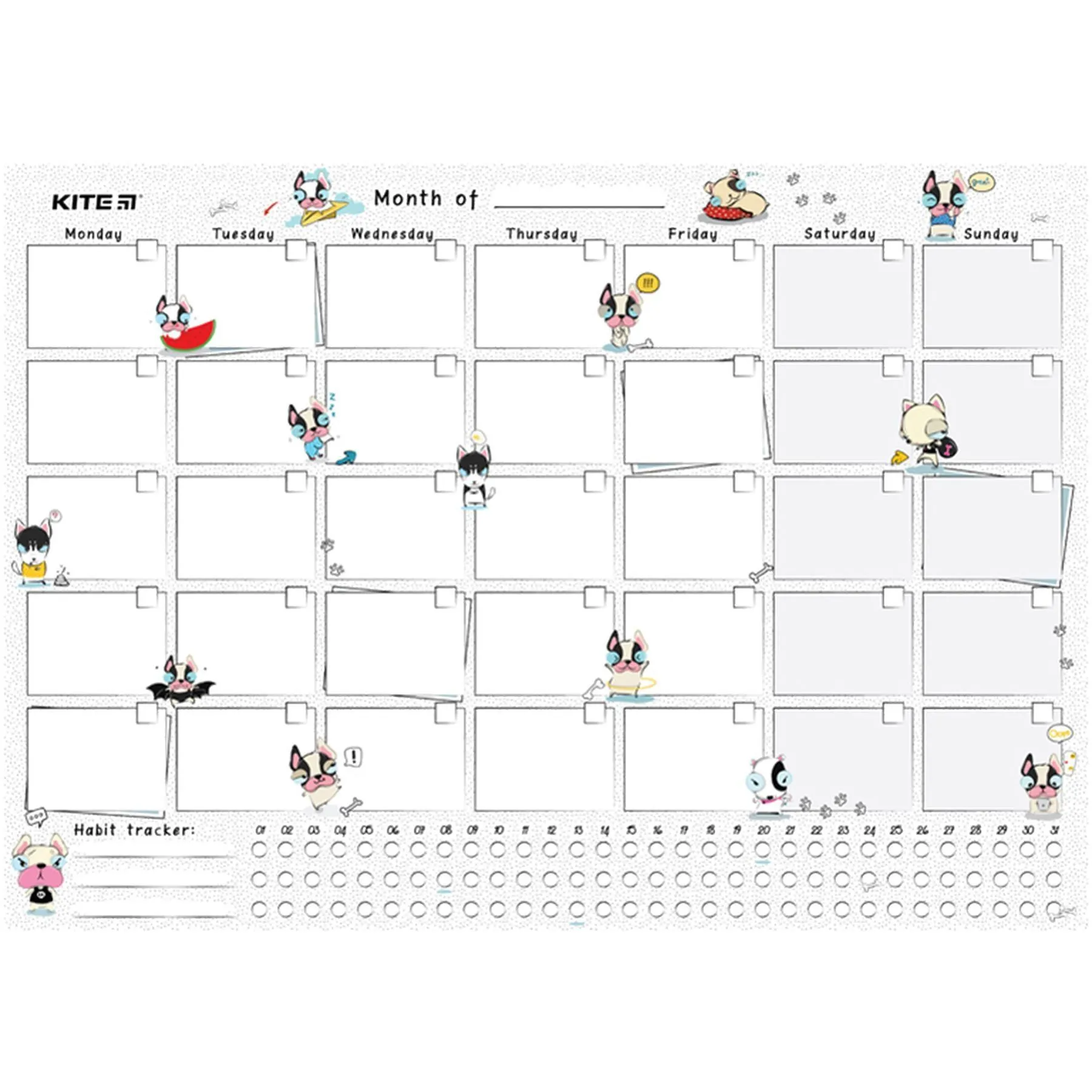 Планер настінний на місяць,  А3, Funny dogs