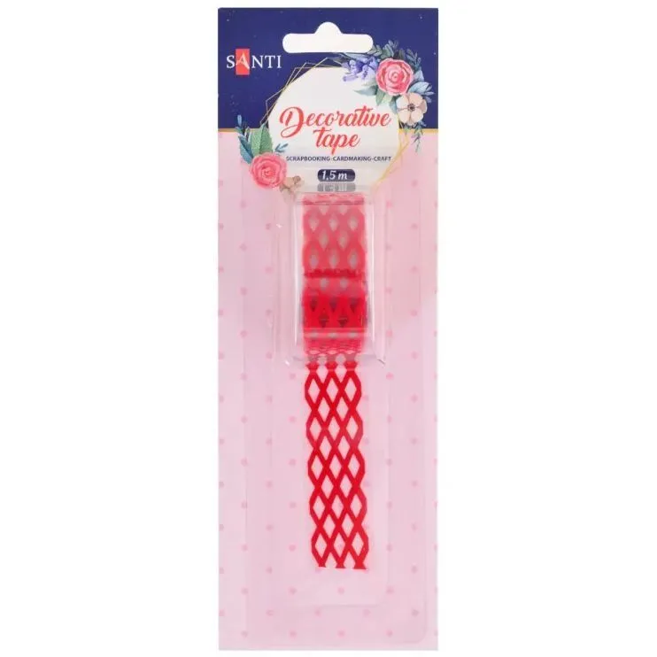 Стрічка фігурна з клейовим шаром, "Вуаль", оксамитова, червона, 1.5 м