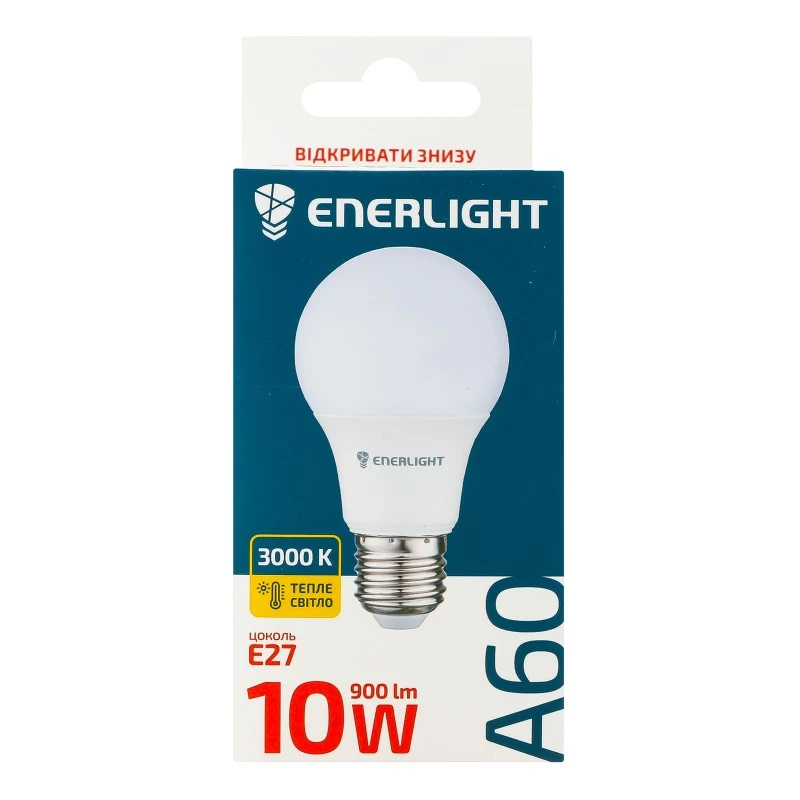 Лампа світлодіодна 10W 900lm E27 3000K A60 Enerlight, шт