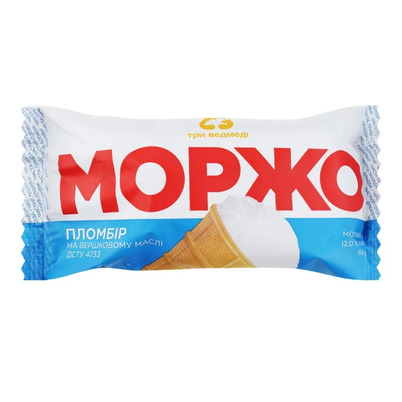 Морозиво пломбір у вафельному стаканчику Моржо Три ведмеді, 80 г