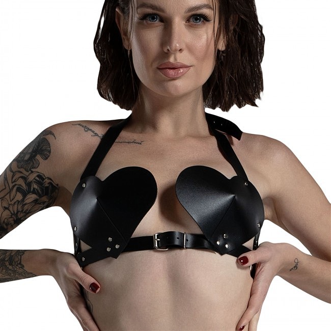 Ліф Серце з натуральної шкіри Feral Feelings Hearts Bra (червоний)