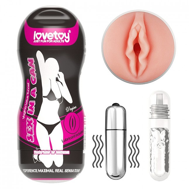 Мастурбатор в тубі з вібропулею Sex In A Can Vagina Lotus Tunnel Vibrating, 16 х 6,5 см