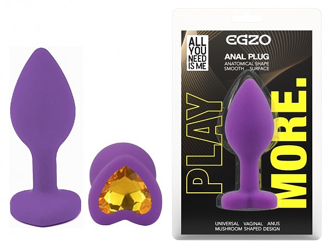 Силіконова анальна пробка EGZO Silicone Violet Heart Plug size S, 7,1 х 2,7 см (прозорий)