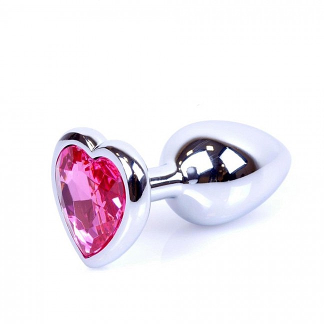 Анальна пробка Jewellery Silver Heart Plug Light Pink 7 х 2,7 см