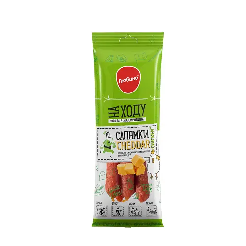 Ковбаски [Глобиноk Салямки з сиром Cheddar Chicken сирокопчені вищого ґатунку, 70 г