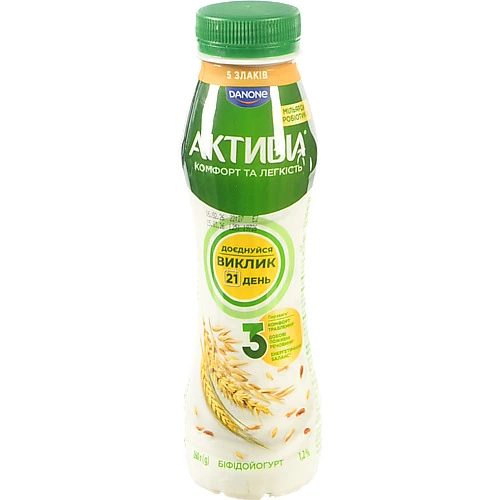 Біфідойогурт Активіа 260г 1.2% 5 злаків пет