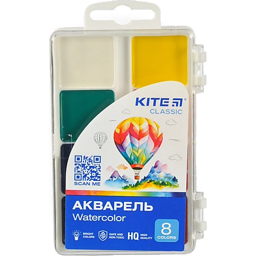 Акварель Kite Classic 8 цв.. б к. пластик