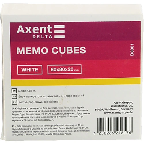 Папір д.нотаток бiлий 80x80x20мм непрок