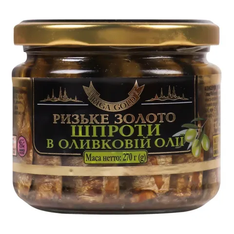 Шпроти Riga Gold 270 г скл. в оливковій олії