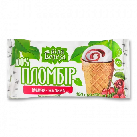 Морозиво Біла Береза 100 г Великий Пломбір Вішня-Малина