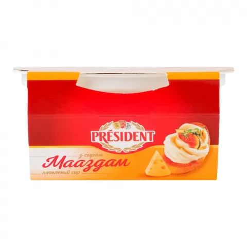 Сир плавл. Президент 150 г стак. з сиром Мааздам 45