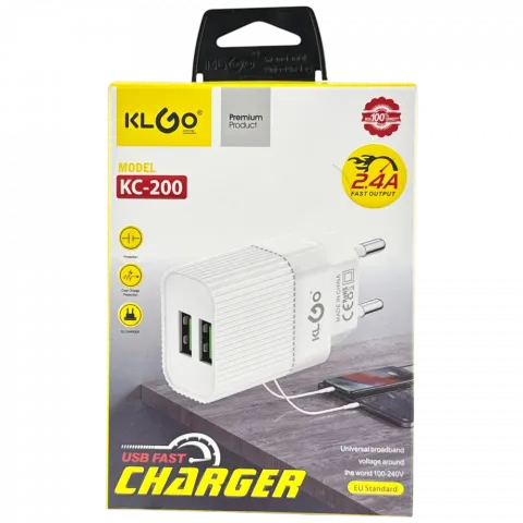 Зарядний пристрій 2USB U1--5V=1A,U2--5V=2.4A KC-200 арт. 17488-12 И663