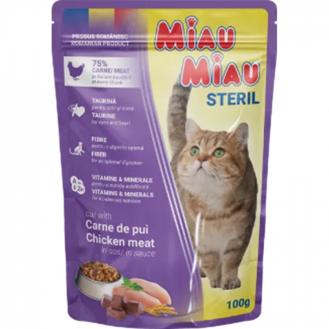 Корм д/котів MIAU MIAU100г д/стирил. котів пауч (Румунія)