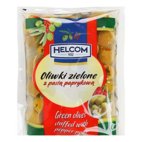 Оливки Helcom 195 г зелені фаршировані пастою з паприки