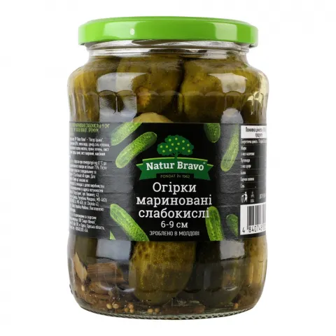 Конс Огірки Natur Bravo 720 мл скл. марин.слабокислі (Молдова)